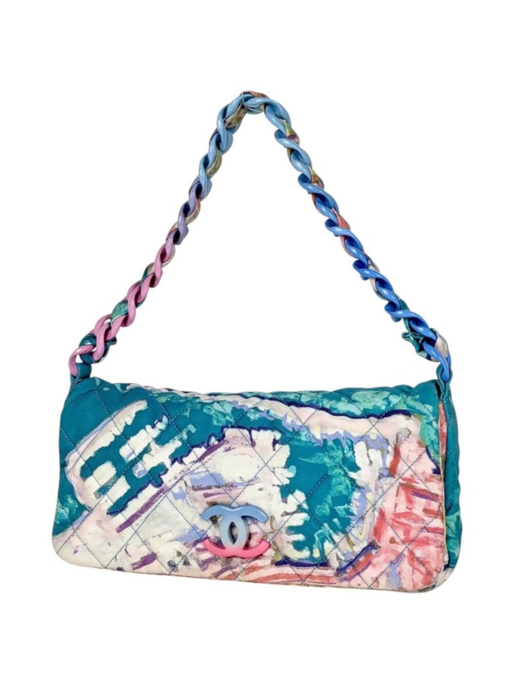 Chanel Shoulder Bag Water Color CC Logo Canvas Blue